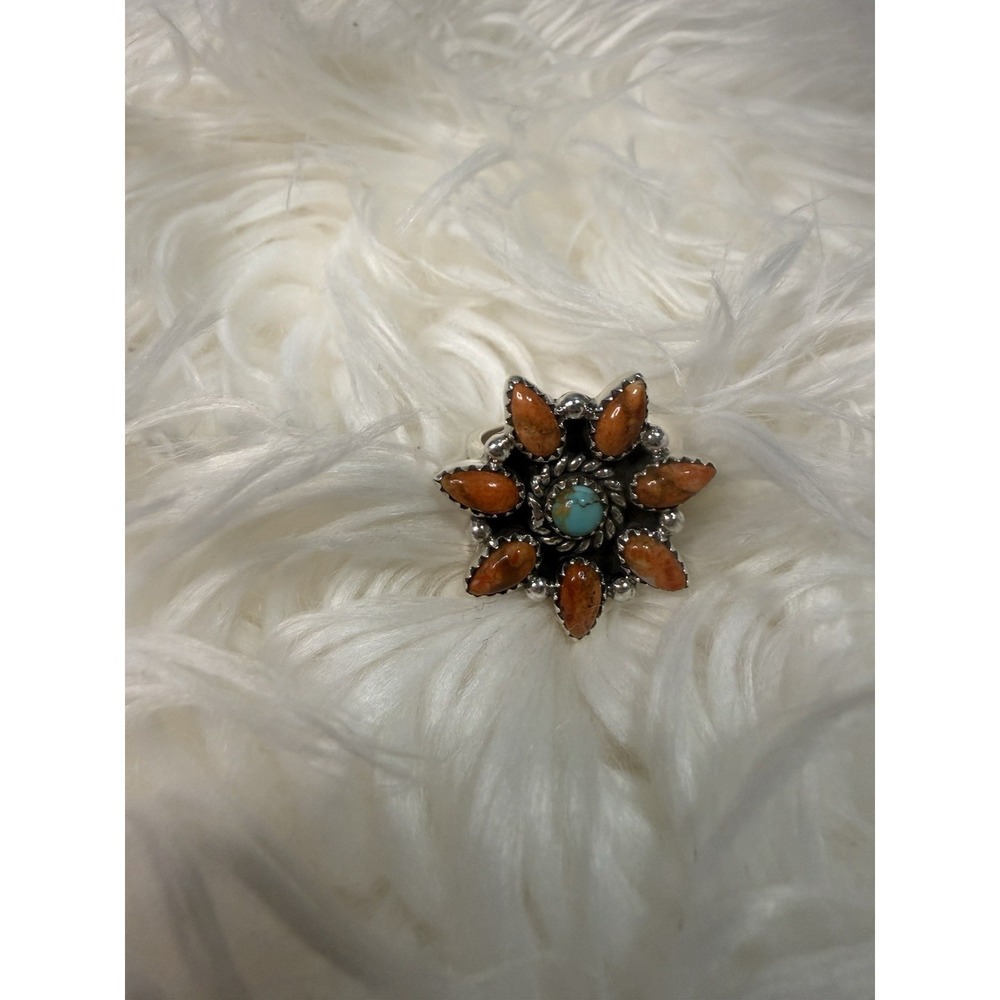 Spiny Oyster And Turquoise Sterling Silver Ring